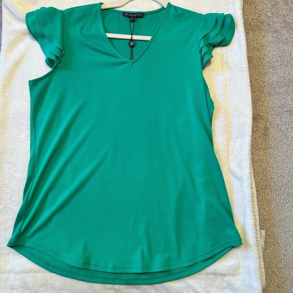 Adrianna Papell Teal Ruffle Sleeve Blouse